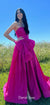 Stunning A-line Satin Straight Neck Backless Long Prom Dresses, CG374