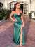 Green Mermaid Spaghetti Straps Sweetheart Slit Long Prom Dresses, CG379