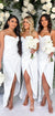 Gorgeous High-low Spaghetti Straps White Mermaid Long Bridesmaid Dress, CG396