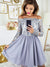 Off-shoulder Lace Appliques Top Long Sleeves Tulle Homecoming Dresses, HD0526