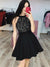 Newest Halter Lace Top Open-back Black Short Homecoming Dresses, HD0522