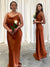Brunt Orange Spaghetti Straps Mermaid Sexy Backless Bridesmaid Dress, CG402