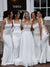 White Elegant Square Neck Mermaid Backless Long Bridesmaid Dress, CG404