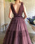 Gorgeous A-line Tulle V-neck Backless Long Prom Dresses, CG232