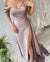 Affordable Off Shoulder Mermaid Soft Satin Slit Prom Dresses, CG254