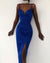 Royal Blue Mermaid V-neck Backless Long Prom Dresses, CG260