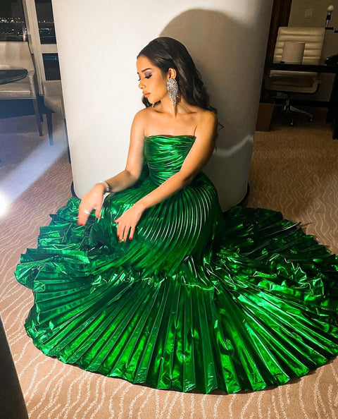 Unique A-line Straight Neckline Green Backless Long Prom Dresses, CG294