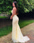 Gorgeous Mermaid Yellow Lace Backless Long Prom Dresses, CG350