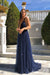 Navy Sparkle A-line Sexy Backless V-neck Long Prom Dresses, CG376