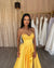 Gorgeous A-line Yellow Satin Sweetheat Slit Long Prom Dresses, CG378