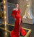 Elegant Red Mermaid Off Shoulder Long Sleeve Prom Dresses, CG381