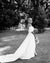 Off Shoulder A-line Satin Backless Floor-length Slit Wedding Dress, CG144