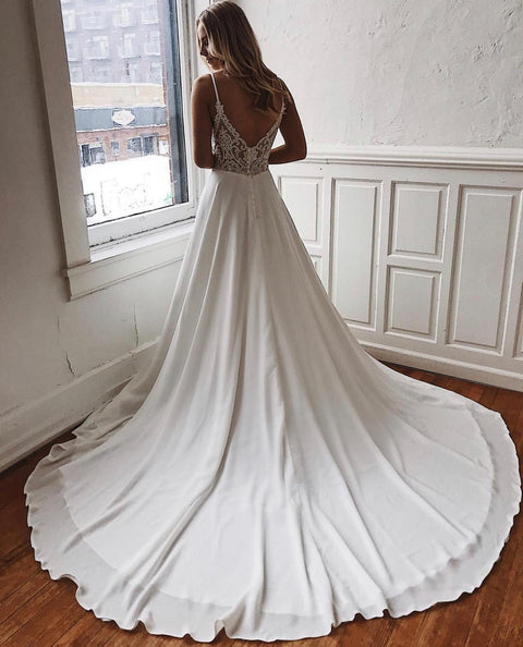 Spaghetti Straps A-line Backless Lace Wedding Dress, CG177