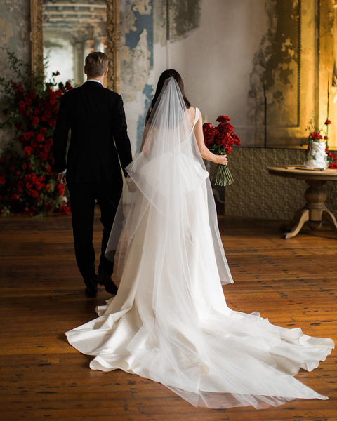 Elegant A-line Satin Square Neckline Backless Long Wedding Dress, CG200