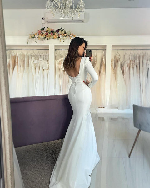 Long Sleeves Mermaid Square Neckline Backless Wedding Dresses, CG213